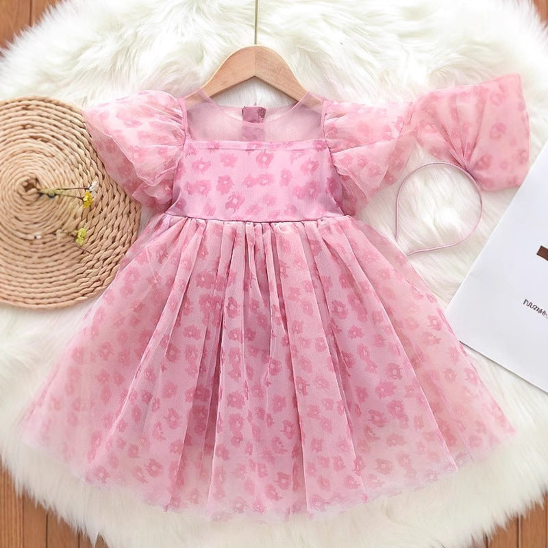 Tulle Frock – pink flocked flower tulle frock