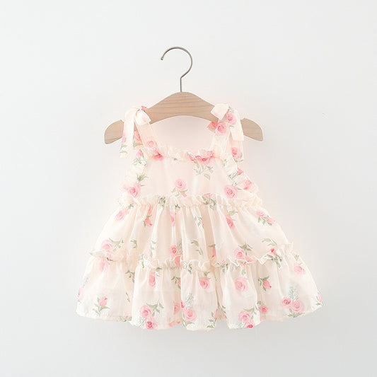 Cream Pink Rose Print Ruffle Sundress – TYM-WZX-005