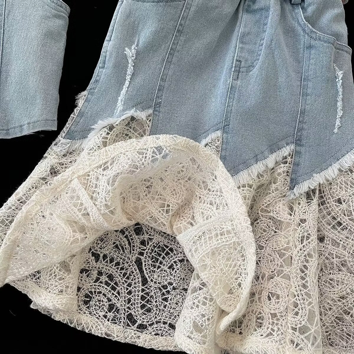 Grey Tank, Denim-Look Vest and Lace Skirt Set – TYM-YWL-029