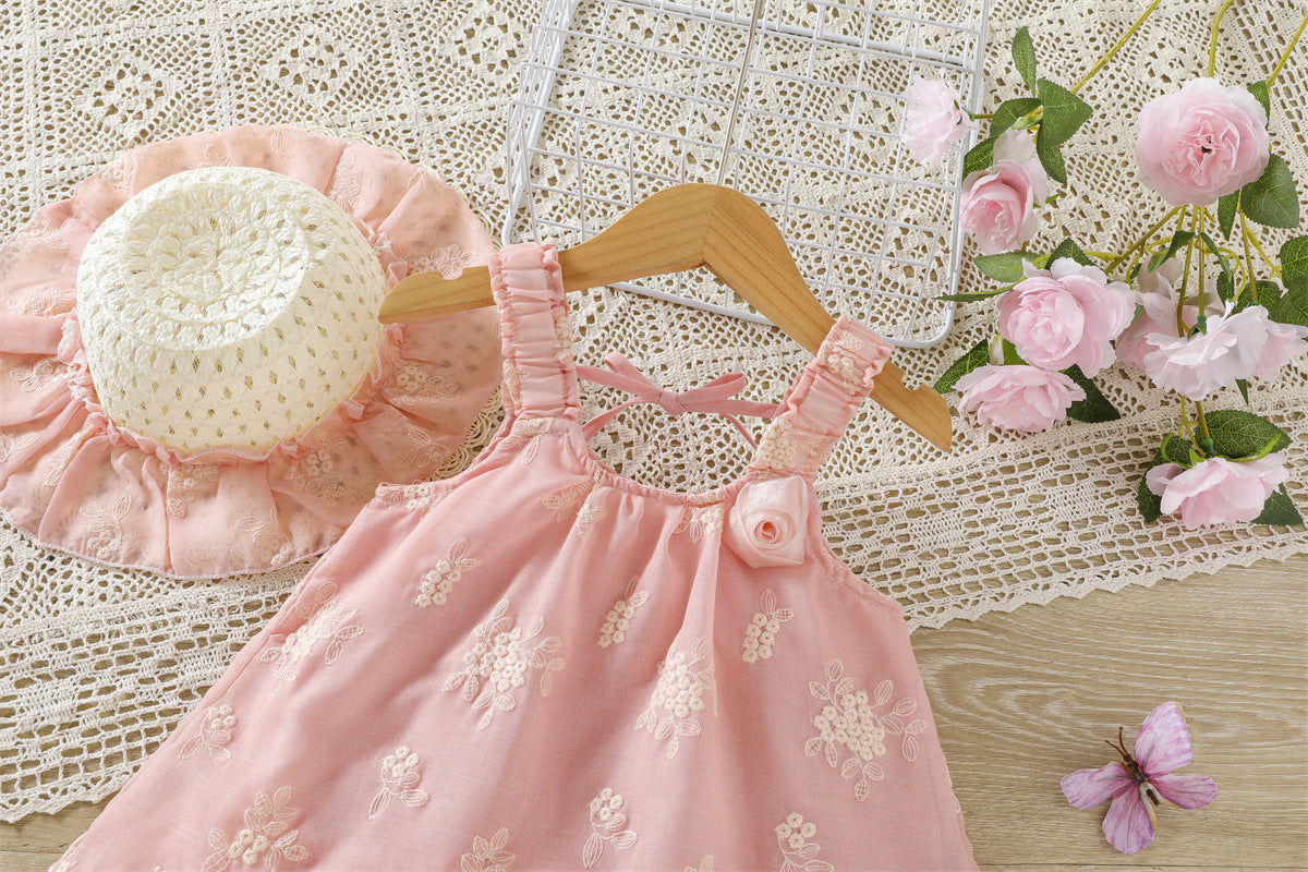 Pink Floral Embroidered Tulle Hem Sundress – TYM-WZX-029