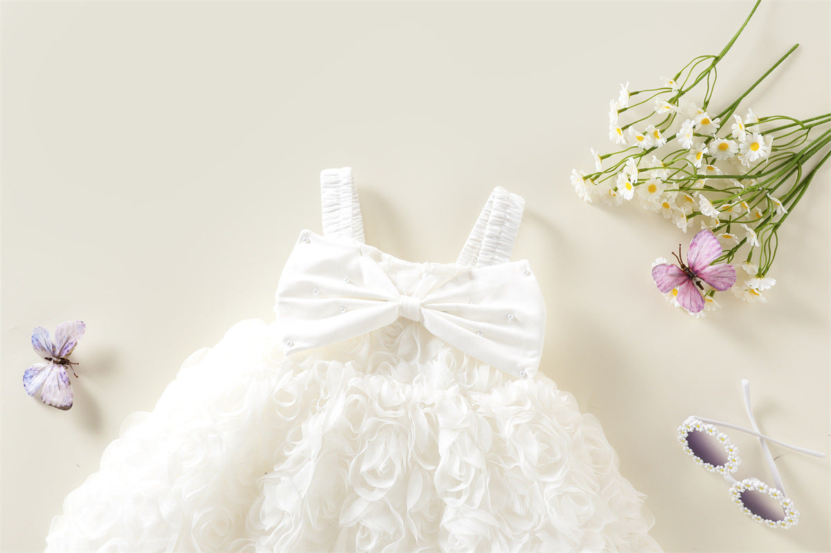 White 3D Rosette Smocked Party Frock – TYM-WZX-034