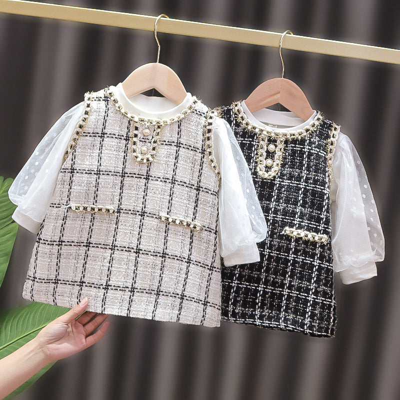 Black Tweed Pearl Trim Pinafore Frock – TYM-CXM-074