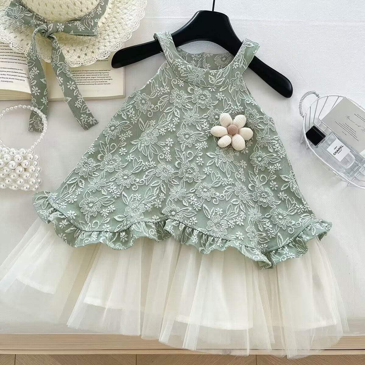 Sage Green Embroidered Halter Top and Tulle Skirt – TYM-YWL-053