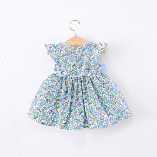 Blue Ditsy Floral Flutter Sleeve Frock – TYM-WZX-004