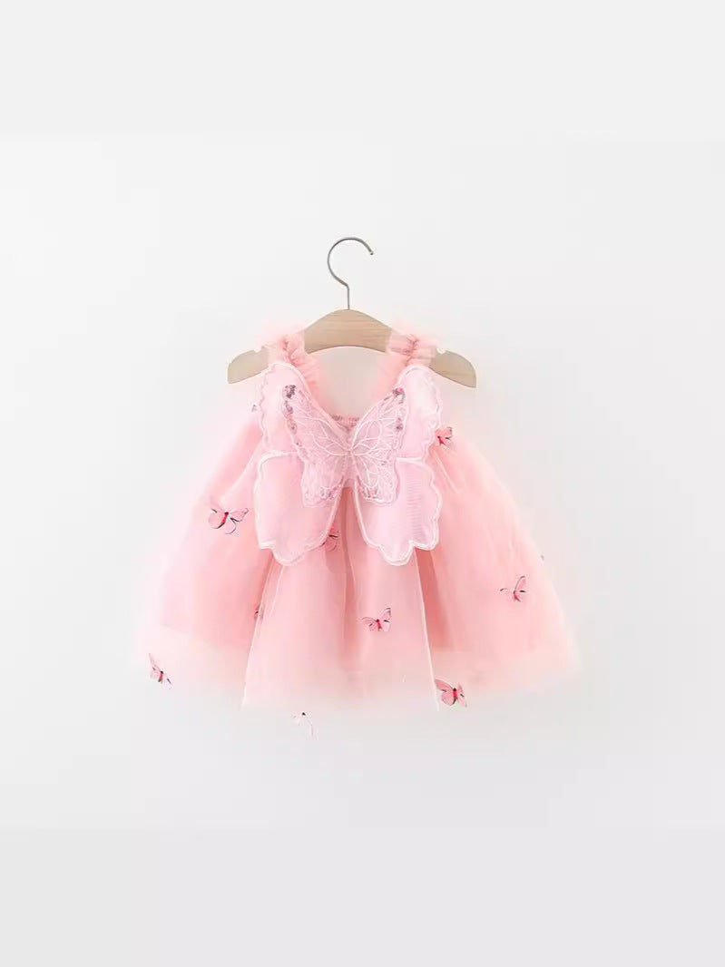 Pink Butterfly Strap Tulle Frock – TYM-WZX-043