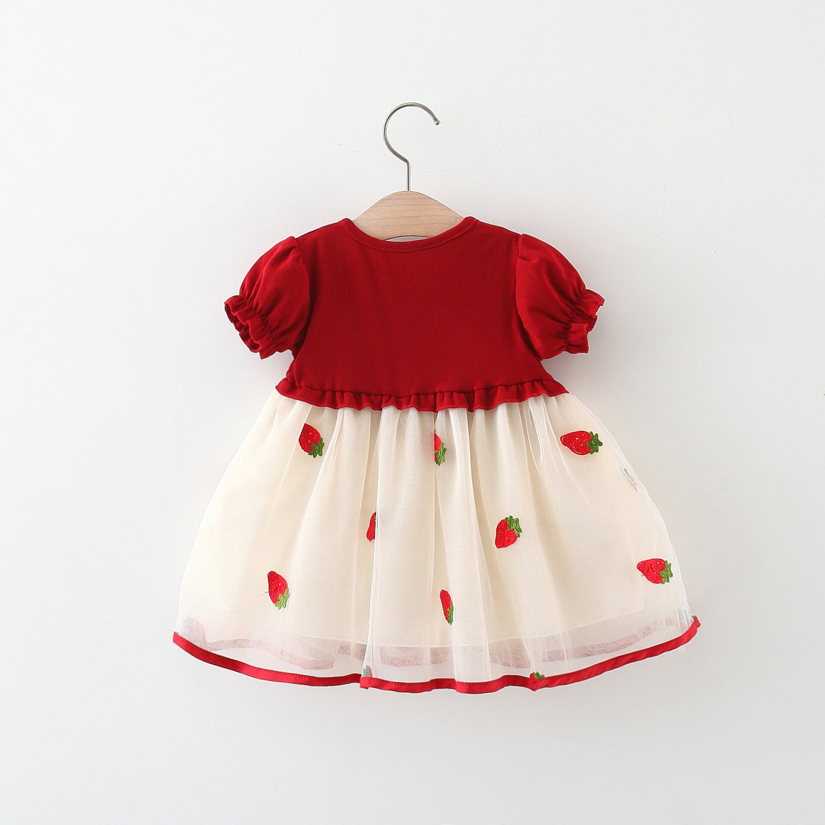Red Strawberry Net Puff Sleeve Frock – TYM-WZX-013