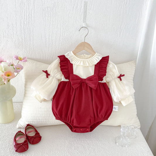 Red Bow Ruffle Strap Romper – TYM-FCN-001