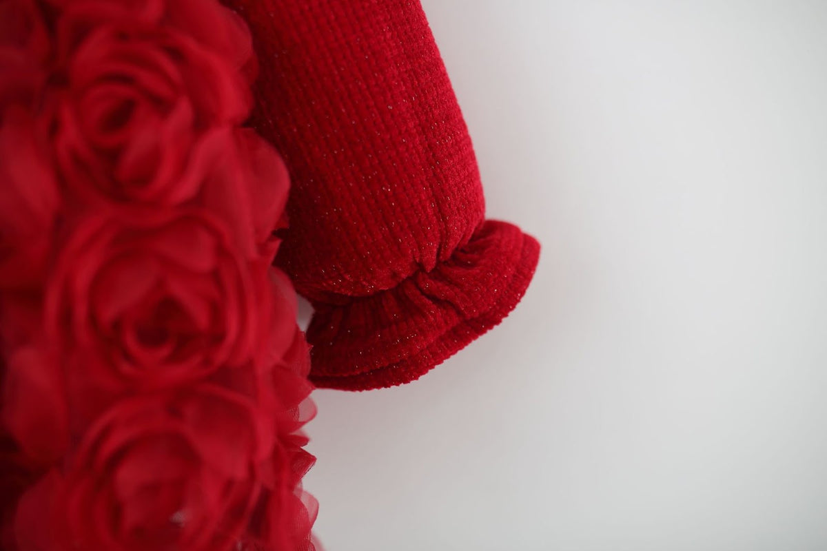 Red Rosette Big Bow Ruffle Neck Frock – TYM-WZX-062