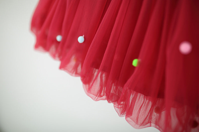 Red Bunny Ear Pom-Pom Tulle Frock – TYM-TZO-001