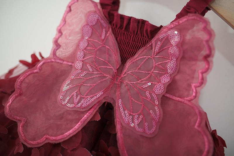 Wine Red Butterfly Wing Tulle Frock – TYM-TZO-036