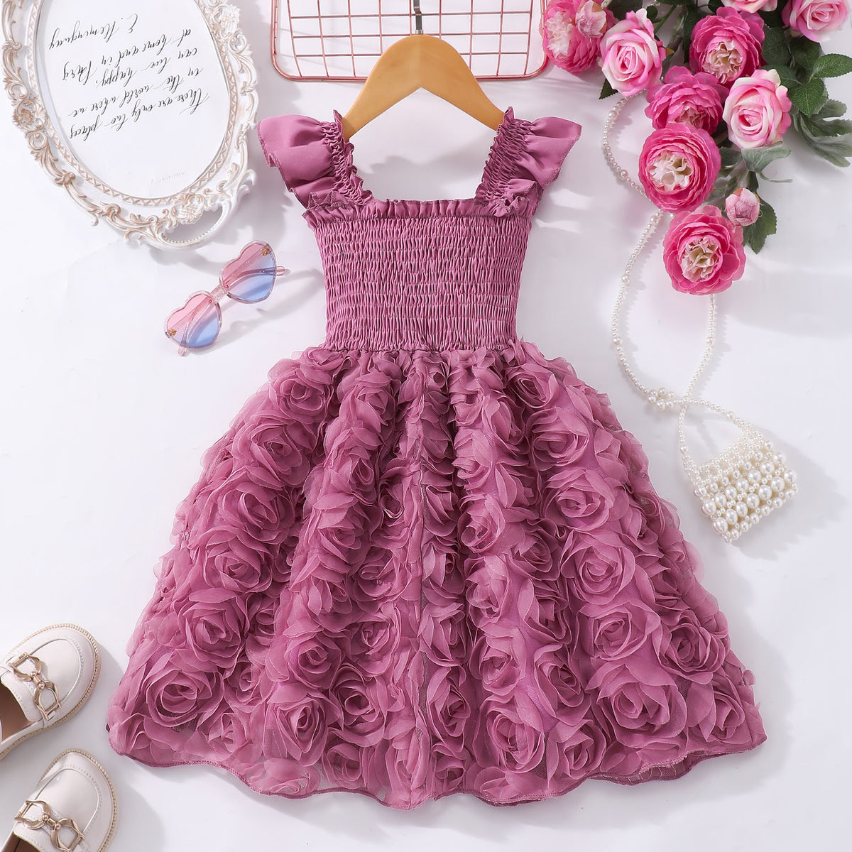 Mauve Pink Smocked Rosette Sundress – TYM-SZL-017
