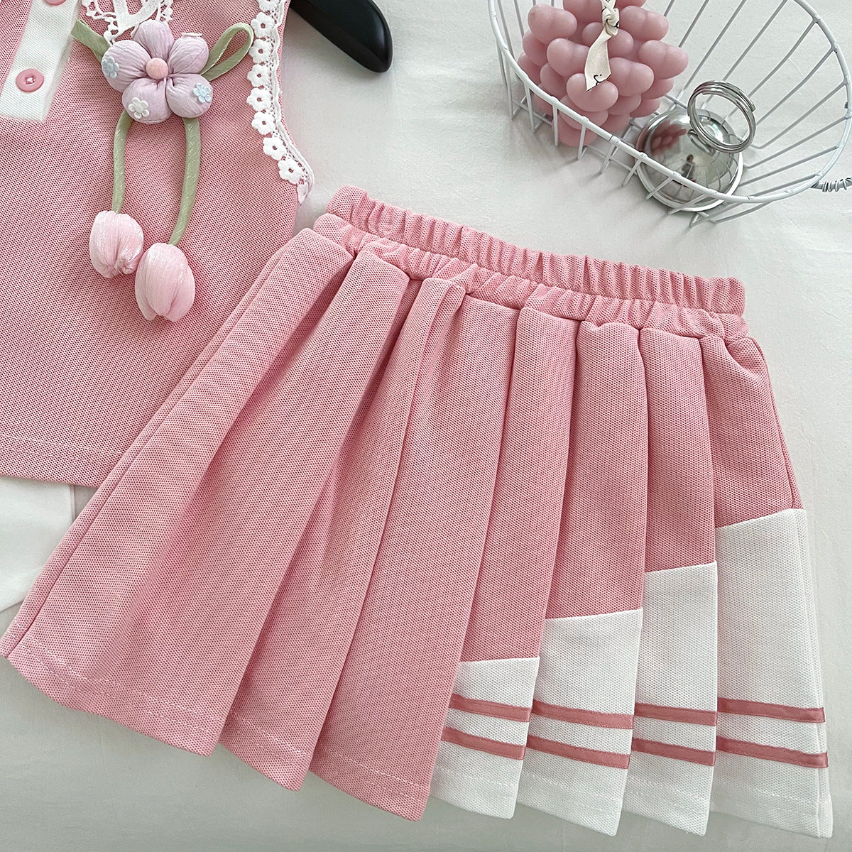 Pink Big Bow Top and Pleated Skirt Set – TYM-WPB-001