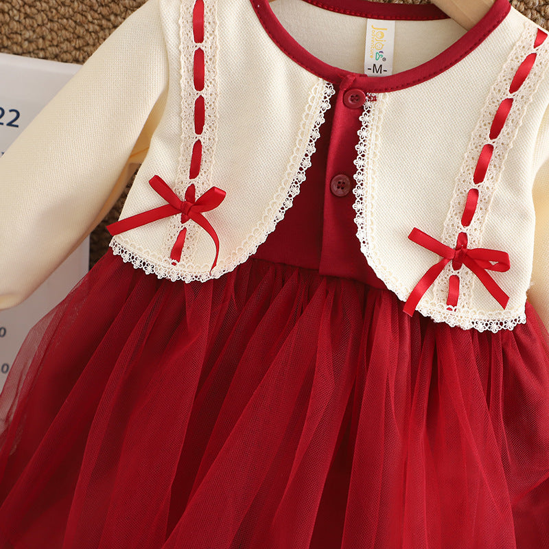 Red Ribbon Cardigan Tulle Frock – TYM-CXM-049