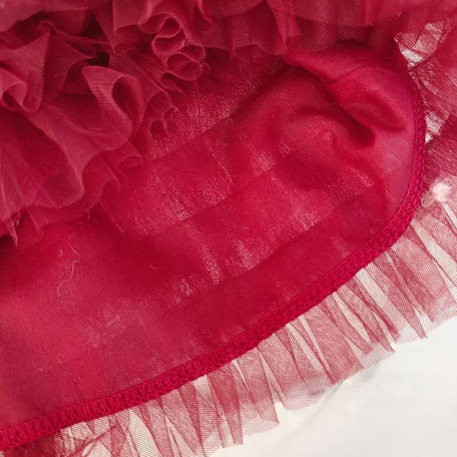 Red Glitter Bow Tiered Tulle Frock – TYM-CXM-084