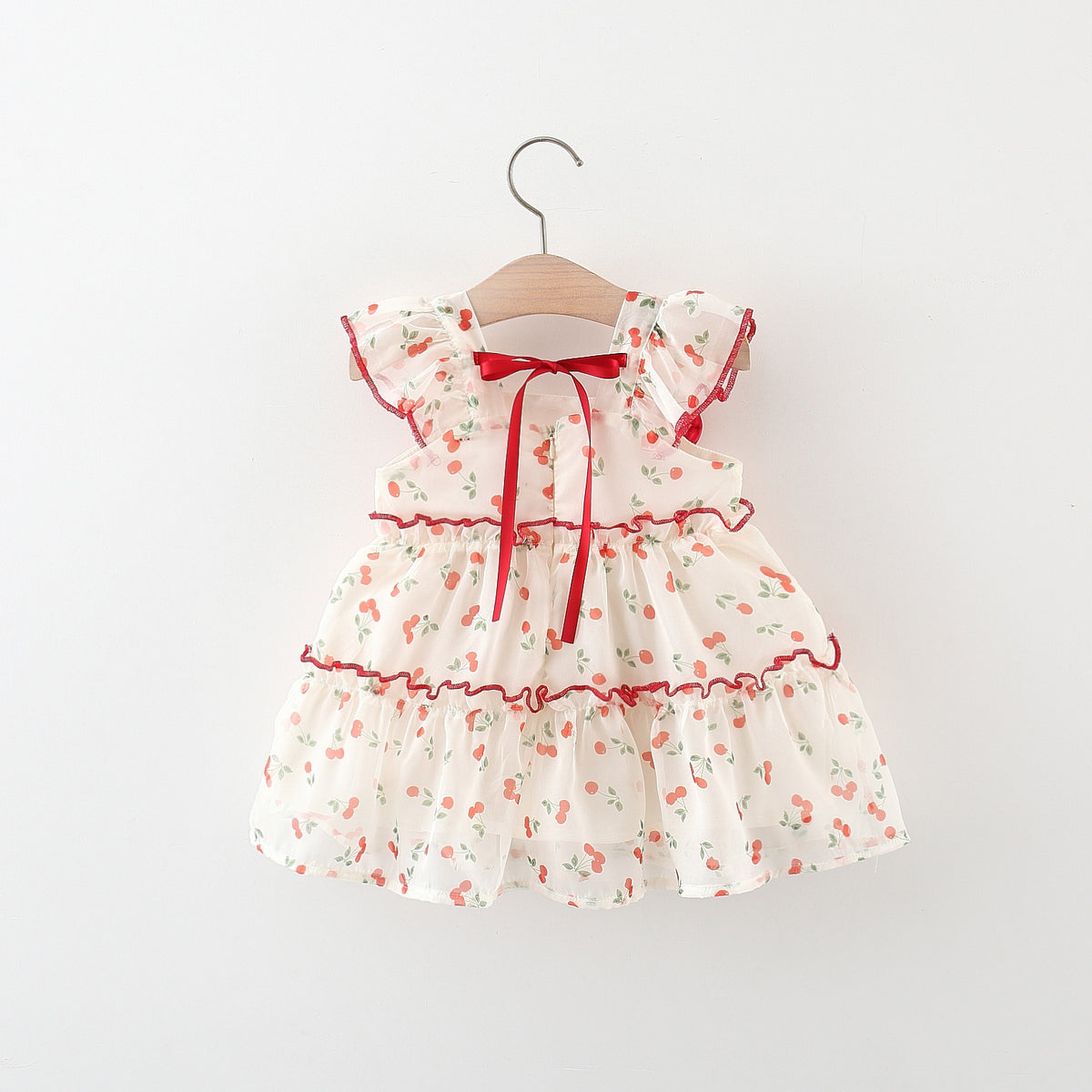 Cream Cherry Print Tiered Summer Frock – TYM-TZO-005
