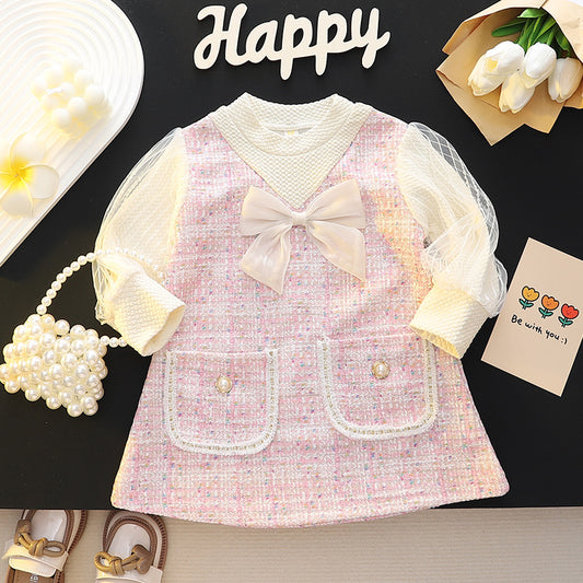 Pink Tweed Bow Pocket Frock – TYM-CXM-054