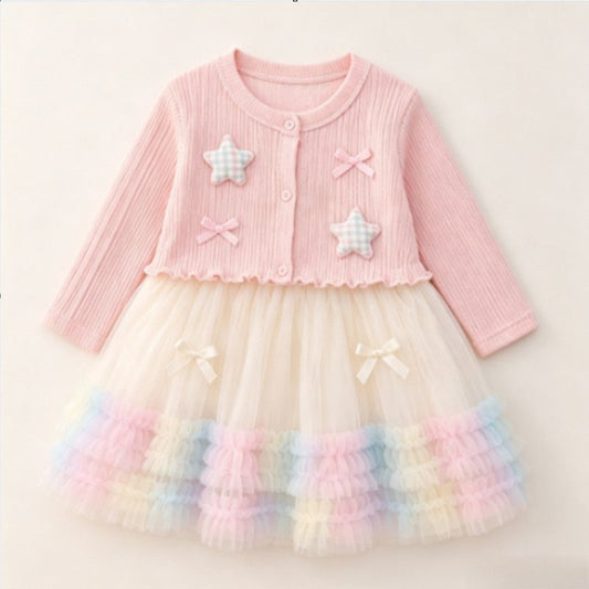 Pink Star Cardigan Rainbow Tulle Frock – TYM-CXM-047
