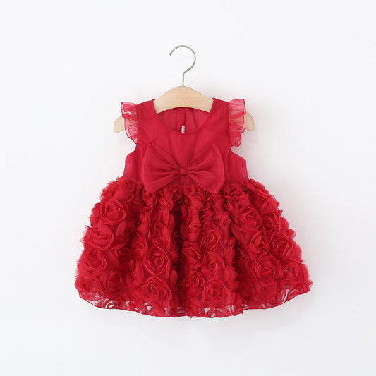 Red Rosette Flutter Sleeve Party Frock – TYM-WZX-001
