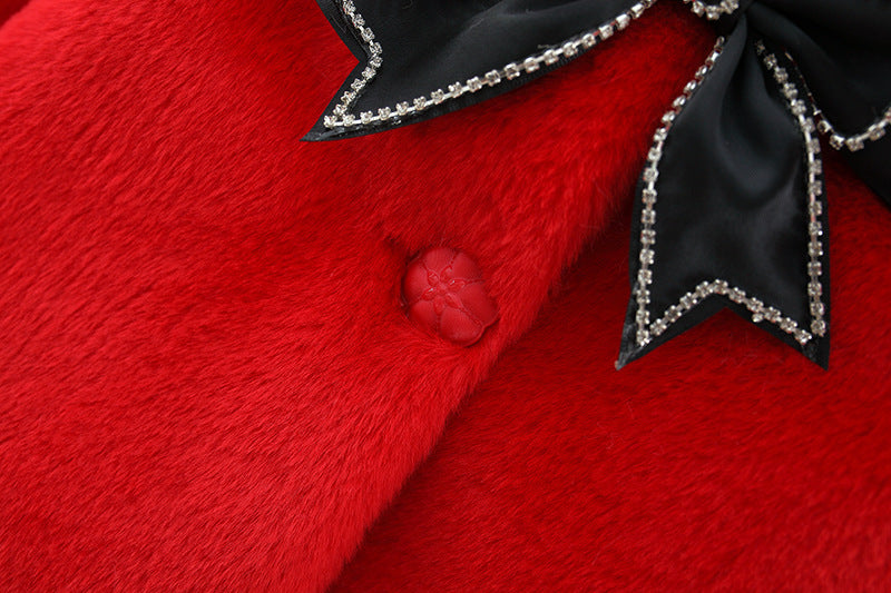 Red Plush Bow Cape Coat – TYM-WZX-051