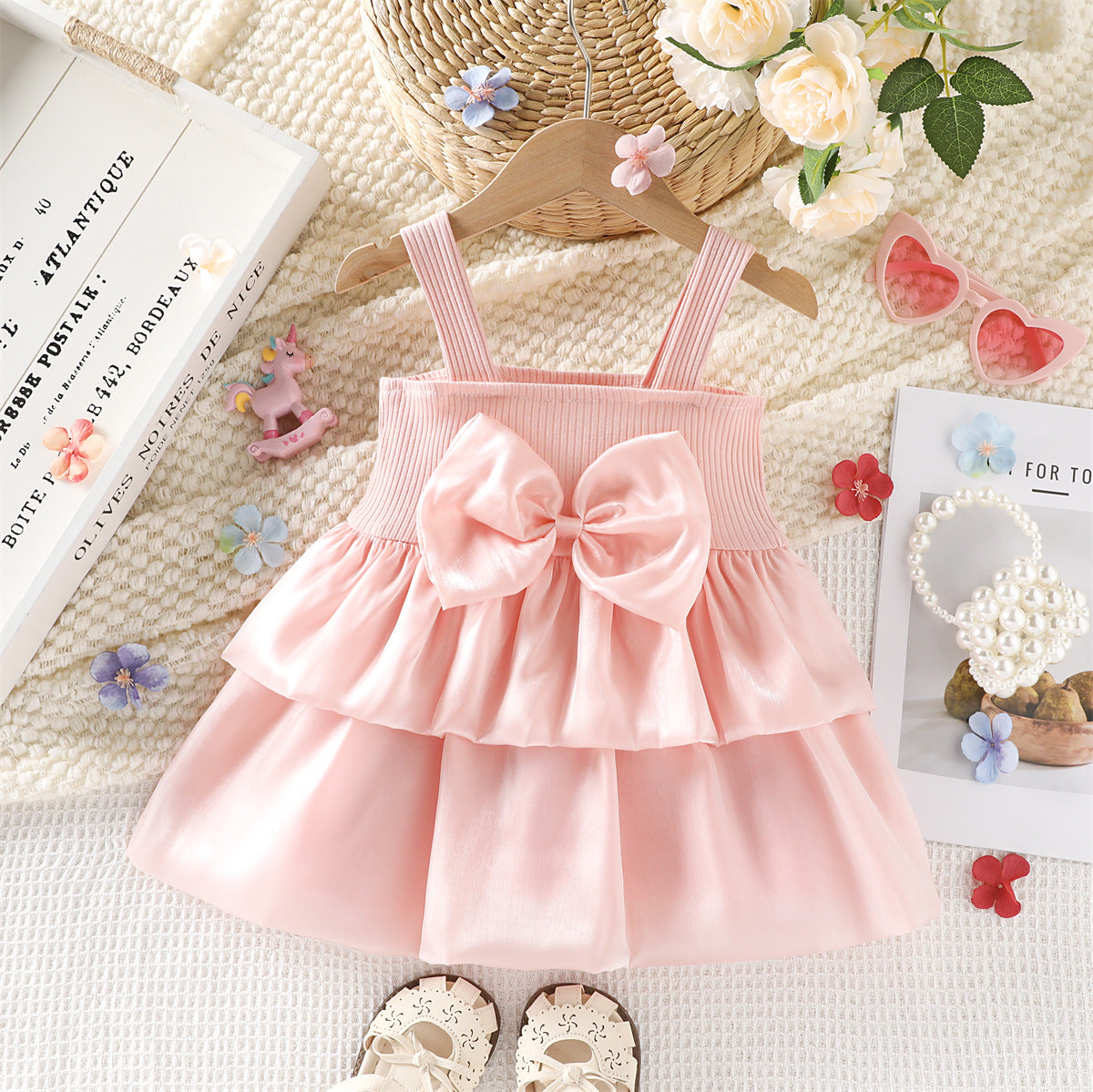 Pink Big Bow Two-Tier Ruffle Sundress – TYM-WZX-035