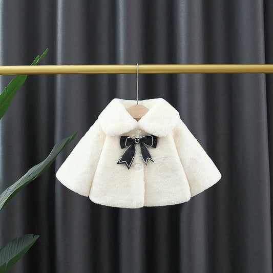 Cream Plush Bow Cape Coat – TYM-WZX-052