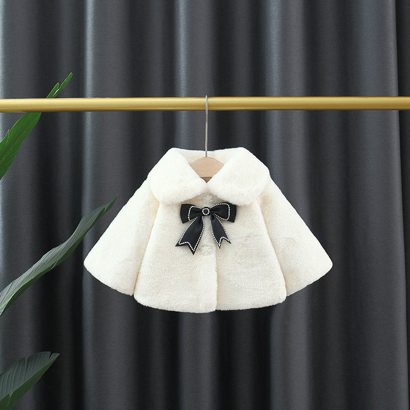 Cream Plush Bow Cape Coat – TYM-WZX-052