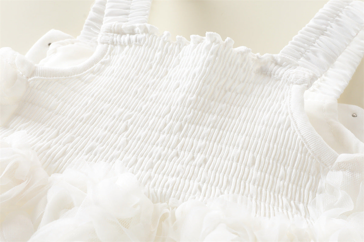 White 3D Rosette Smocked Party Frock – TYM-WZX-034