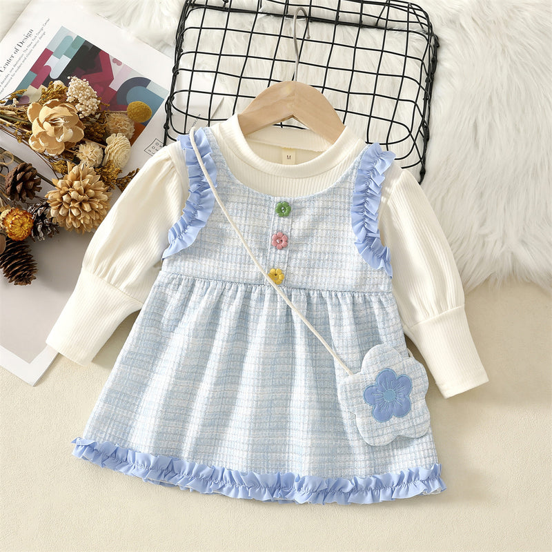 Light Blue Tweed Ruffle Pinafore Frock – TYM-WZX-069
