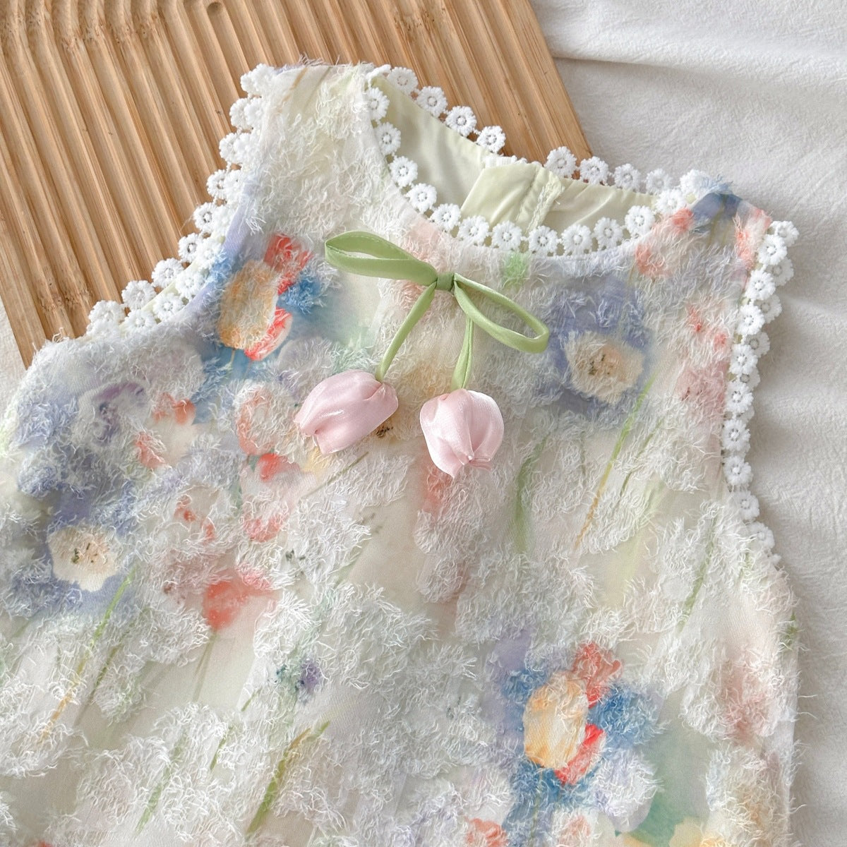 Cream Pastel Floral Textured Layered Frock – TYM-YWL-012