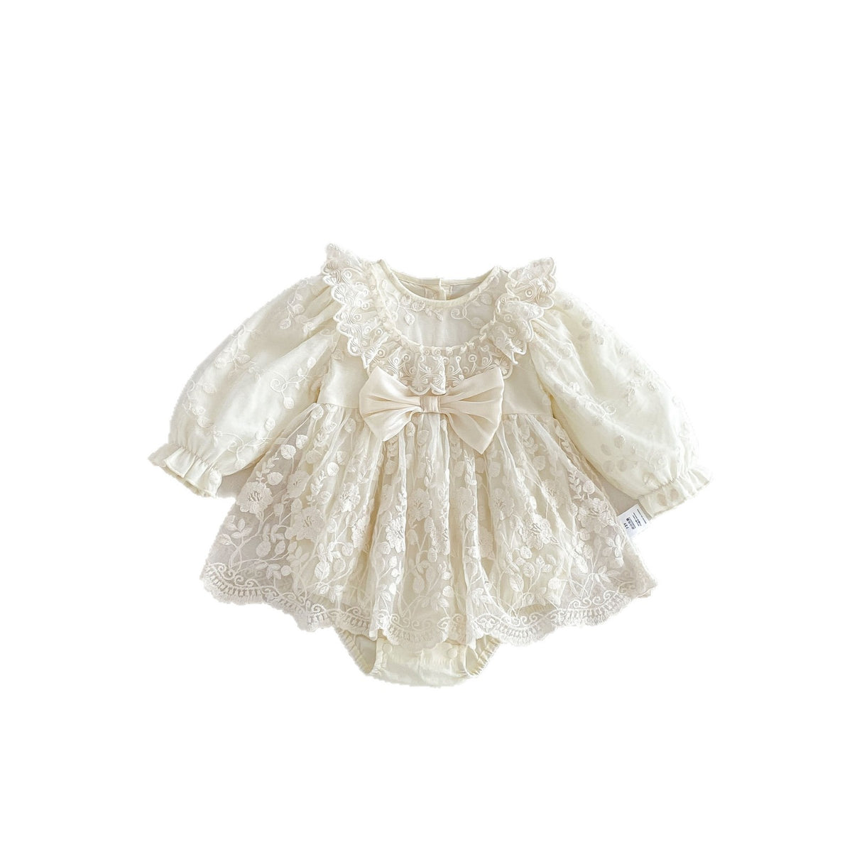 Ivory Embroidered Lace Ruffle Bow Romper – TYM-FCN-018