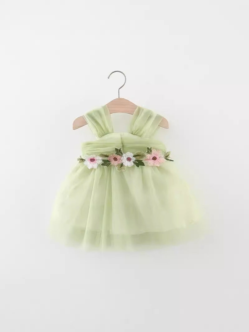 Mint Green Flower Garland Net Frock – TYM-WZX-019