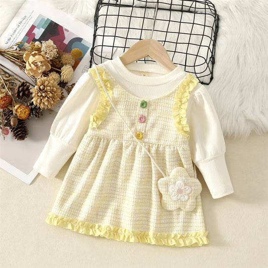 Lemon Yellow Tweed Ruffle Pinafore Frock – TYM-WZX-071