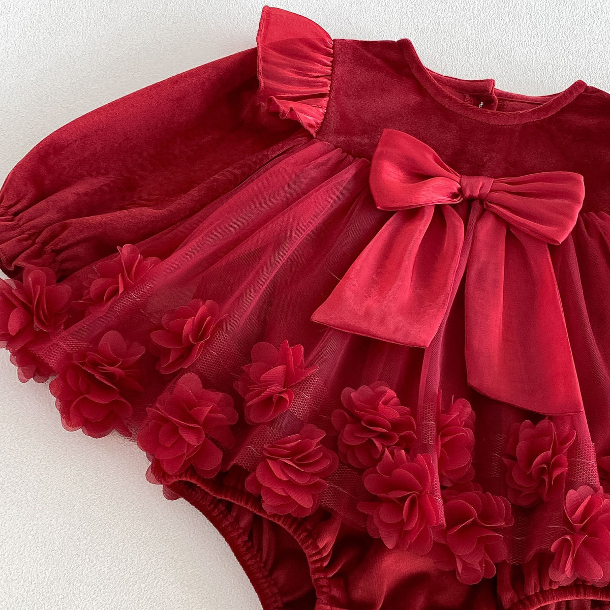 Red Rosette Bow Long Sleeve Romper – TYM-FCN-002