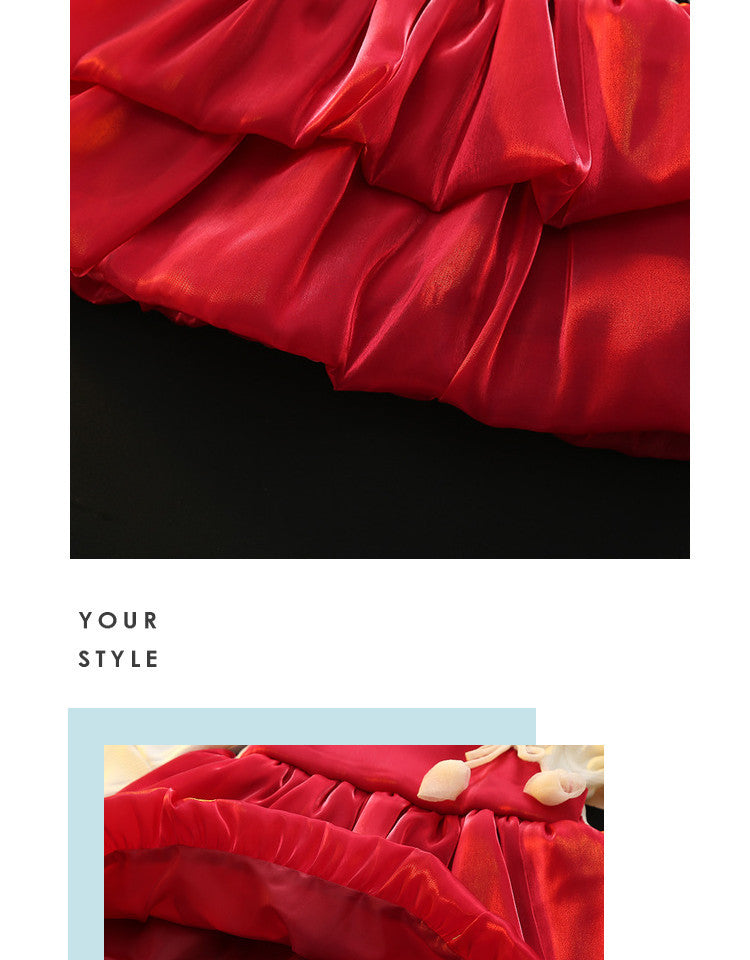 Red Satin Tiered Bubble Frock – TYM-CXM-078
