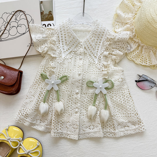 Cream Crochet Lace Tulip Charm Frock – TYM-YWL-051