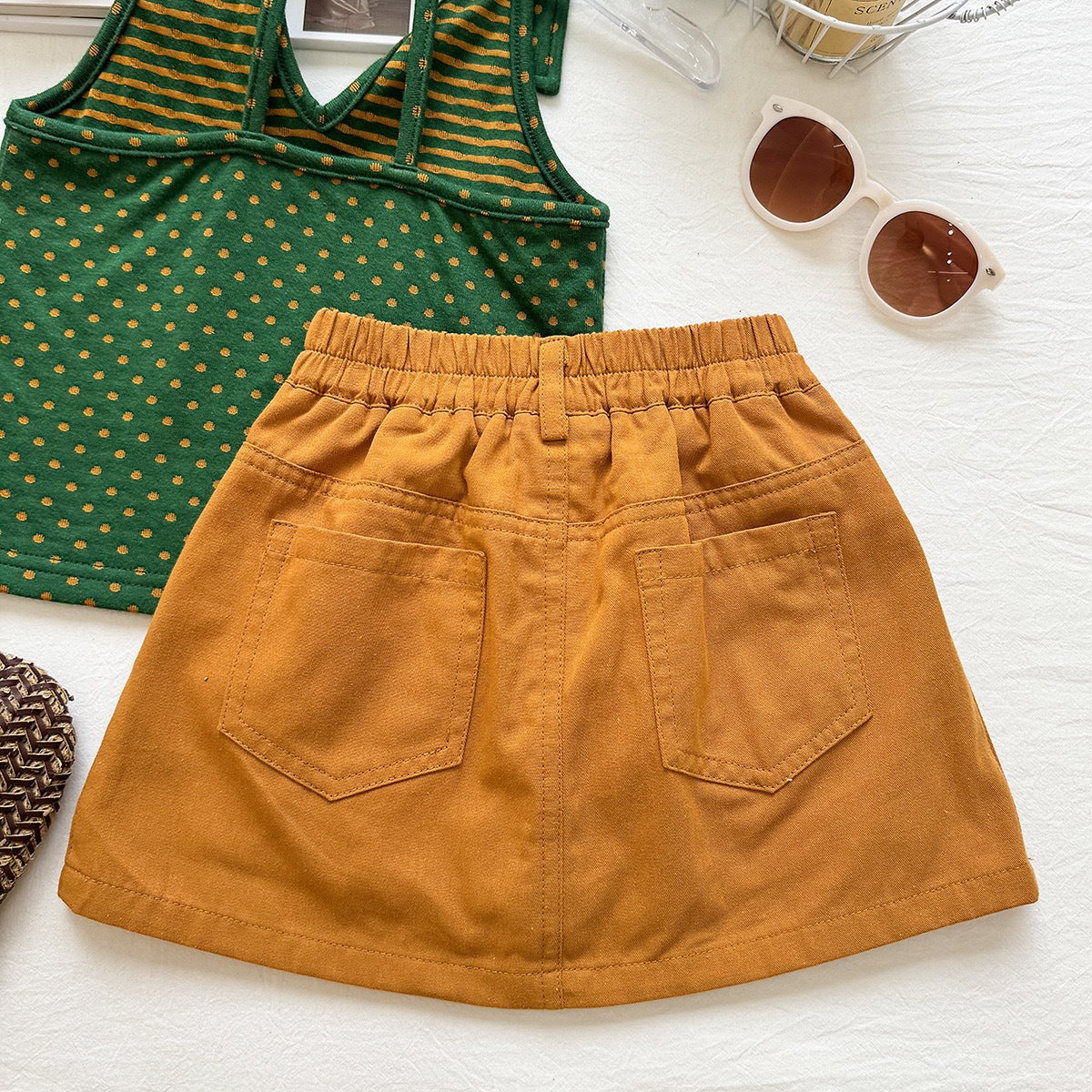 Green Dot Halter Top and Mustard Mini Skirt Set – TYM-YWL-041