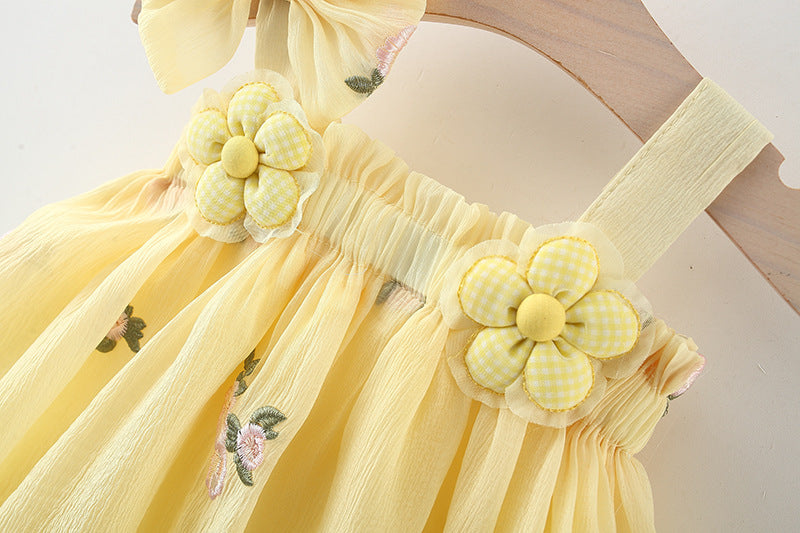 Lemon Yellow Flower Embroidered Bubble Sundress – TYM-WZX-007