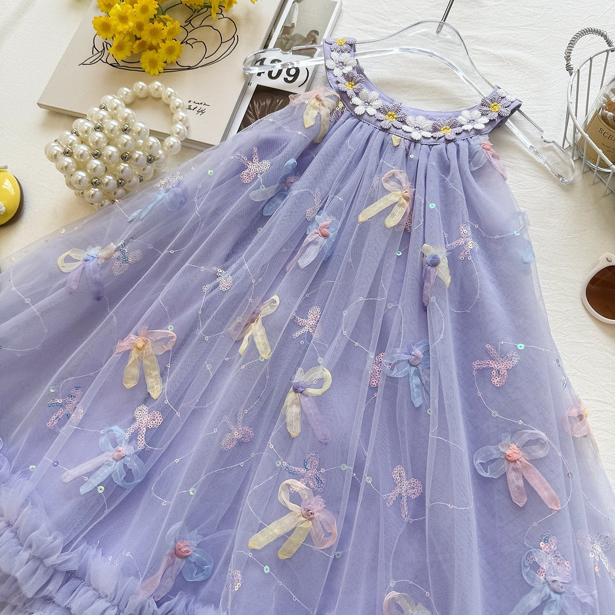 Lavender Daisy Collar Tulle Bow Frock – TYM-YWL-032