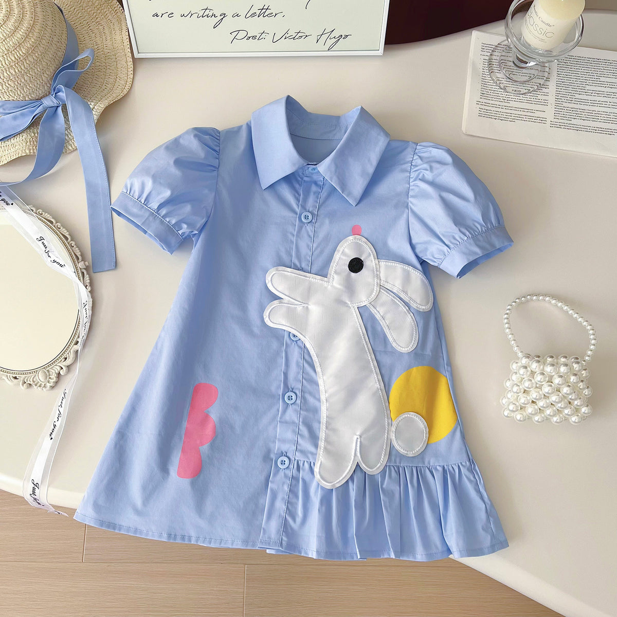 Light Blue Bunny Appliqué Shirt Dress – TYM-YWL-043