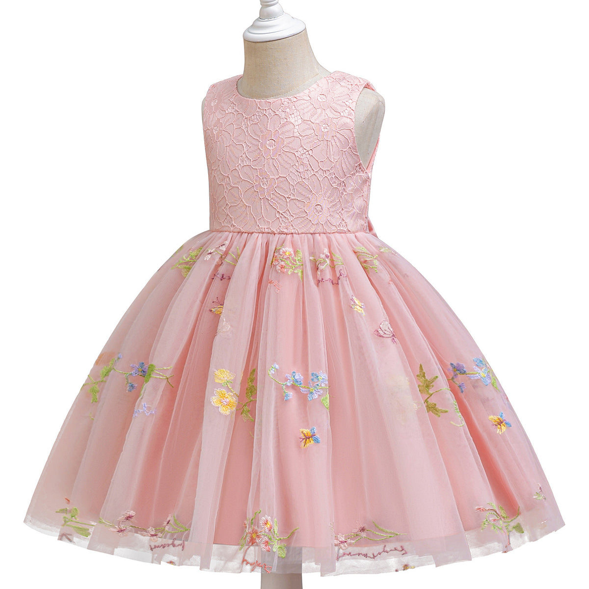 Peach Pink Lace Bodice Embroidered Tulle Party Frock – TYM-SLA-002