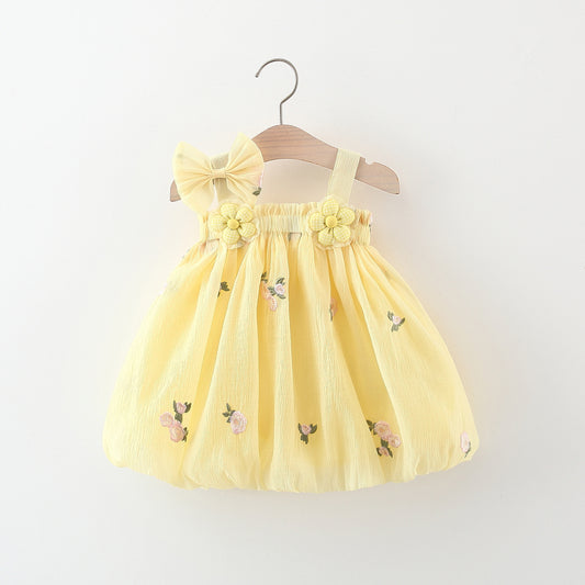 Lemon Yellow Flower Embroidered Bubble Sundress – TYM-WZX-007