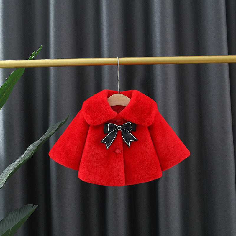 Red Plush Bow Cape Coat – TYM-WZX-051