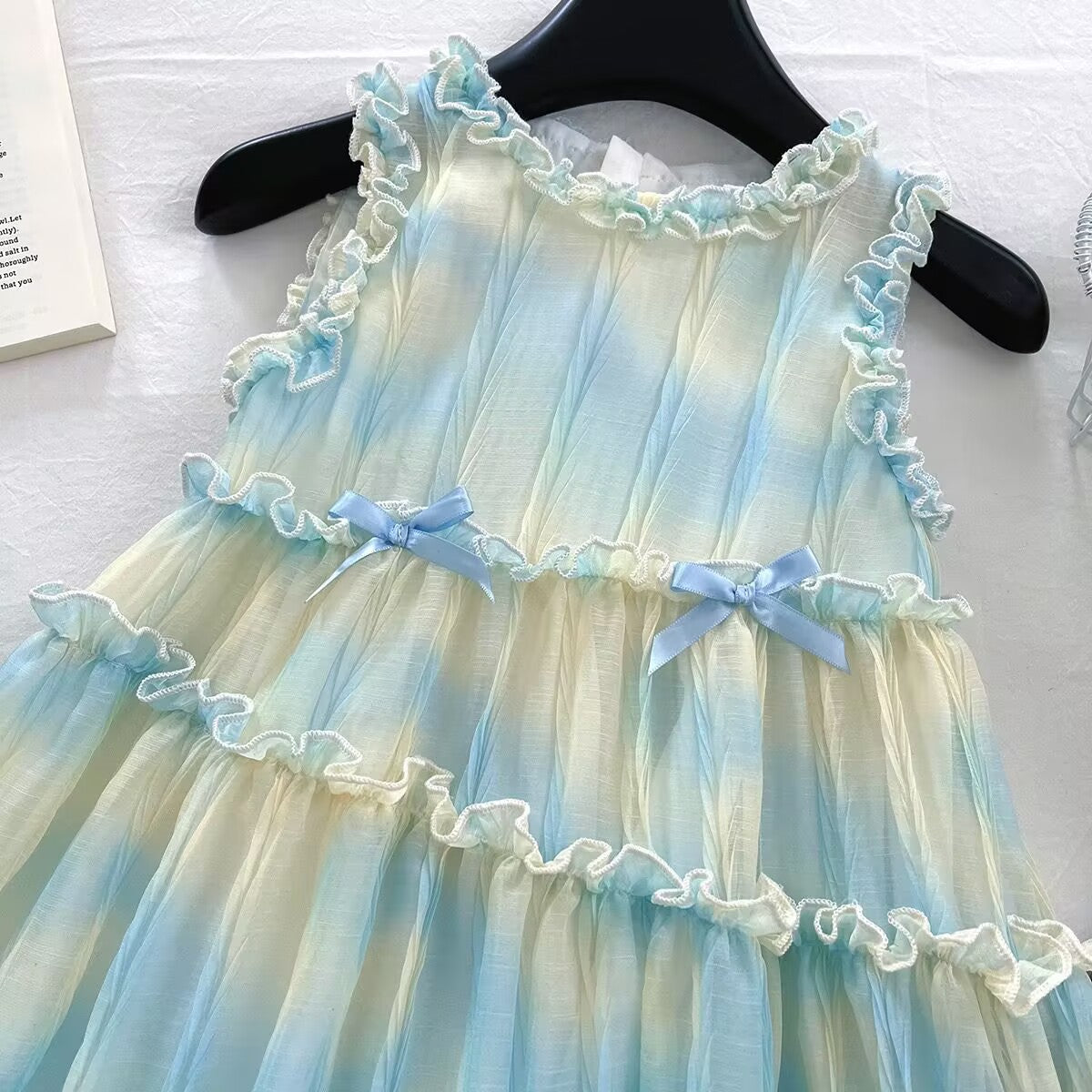 Aqua and Lemon Tie-Dye Tiered Ruffle Frock – TYM-YWL-054