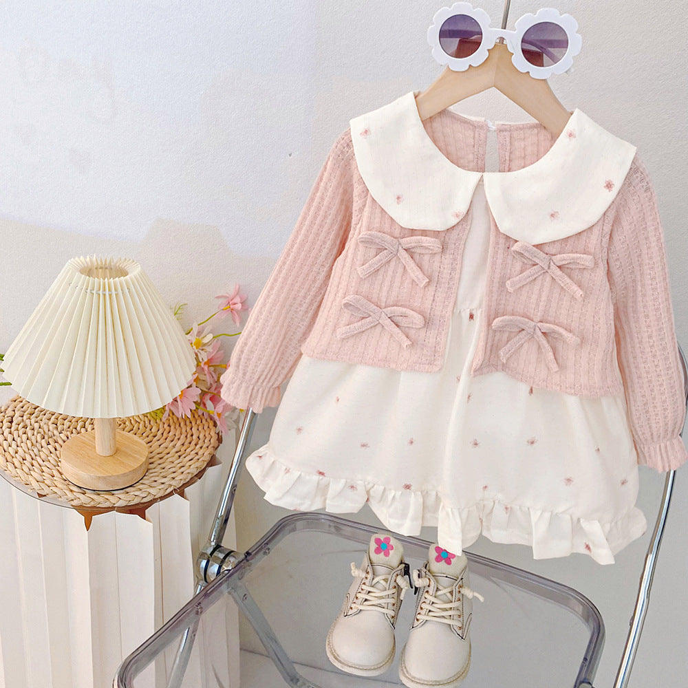 Pink Bow Cardigan & Cream Dotted Frock – TYM-CXM-063