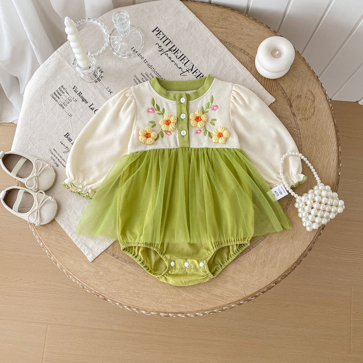 Green Flower Embroidered Tulle Romper – TYM-FCN-003