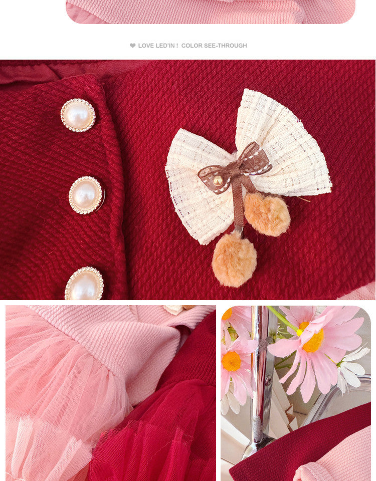 Wine Red Cape Collar Tulle Frock – TYM-CXM-035