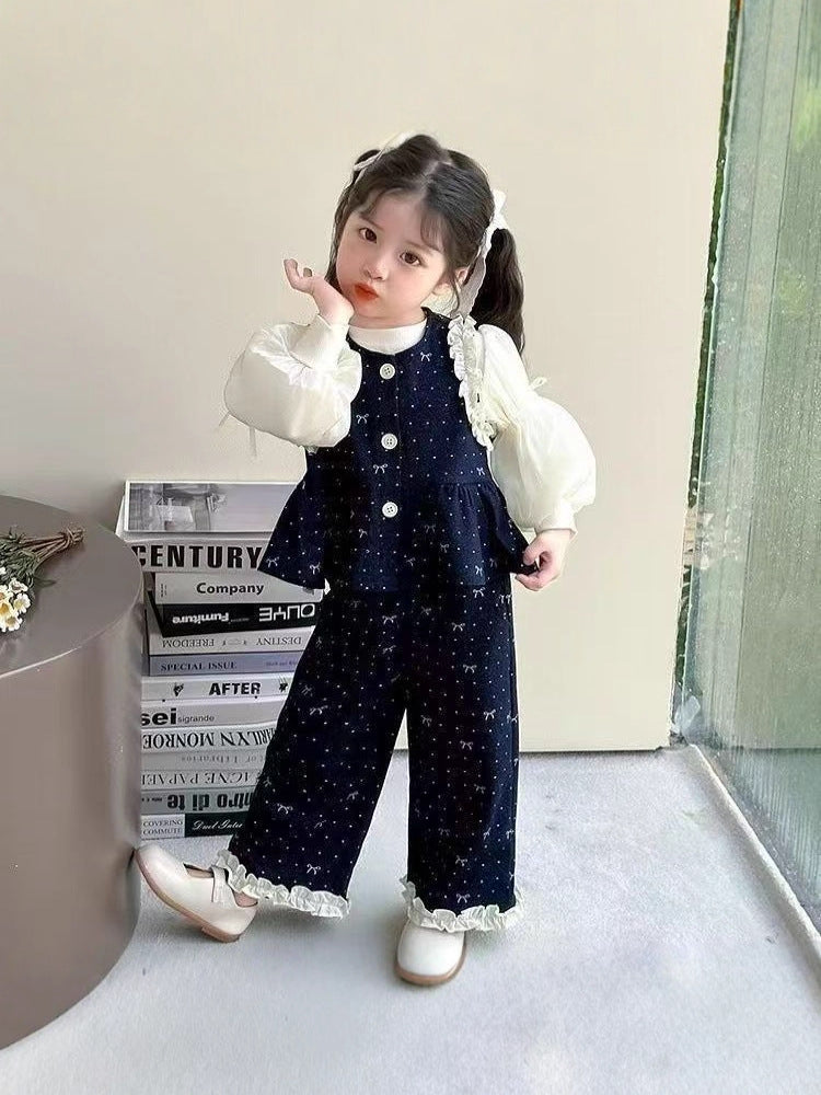Navy Bow Print Vest & Pants Set – TYM-CXM-030