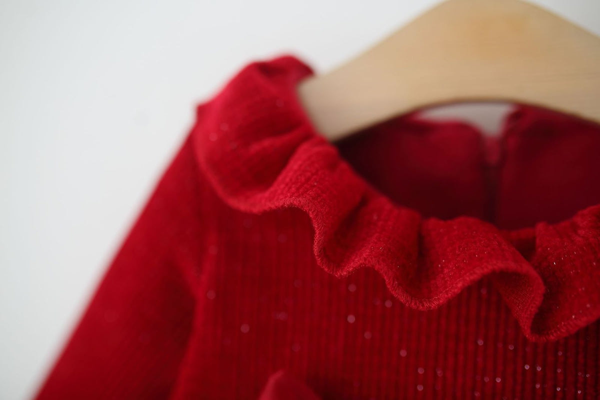 Red Rosette Big Bow Ruffle Neck Frock – TYM-WZX-062