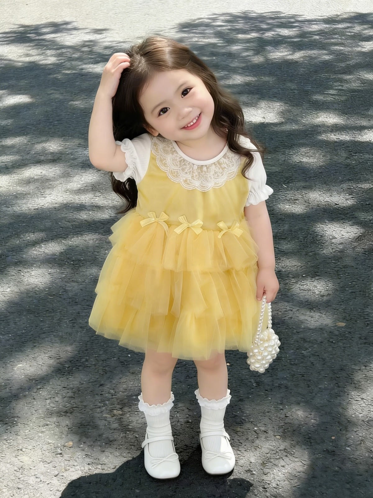 Yellow Lace Collar Tiered Tulle Frock – TYM-CXM-026