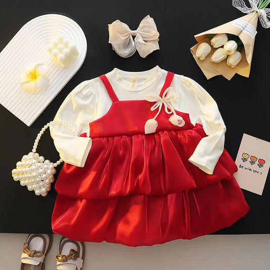 Red Satin Tiered Bubble Frock – TYM-CXM-078